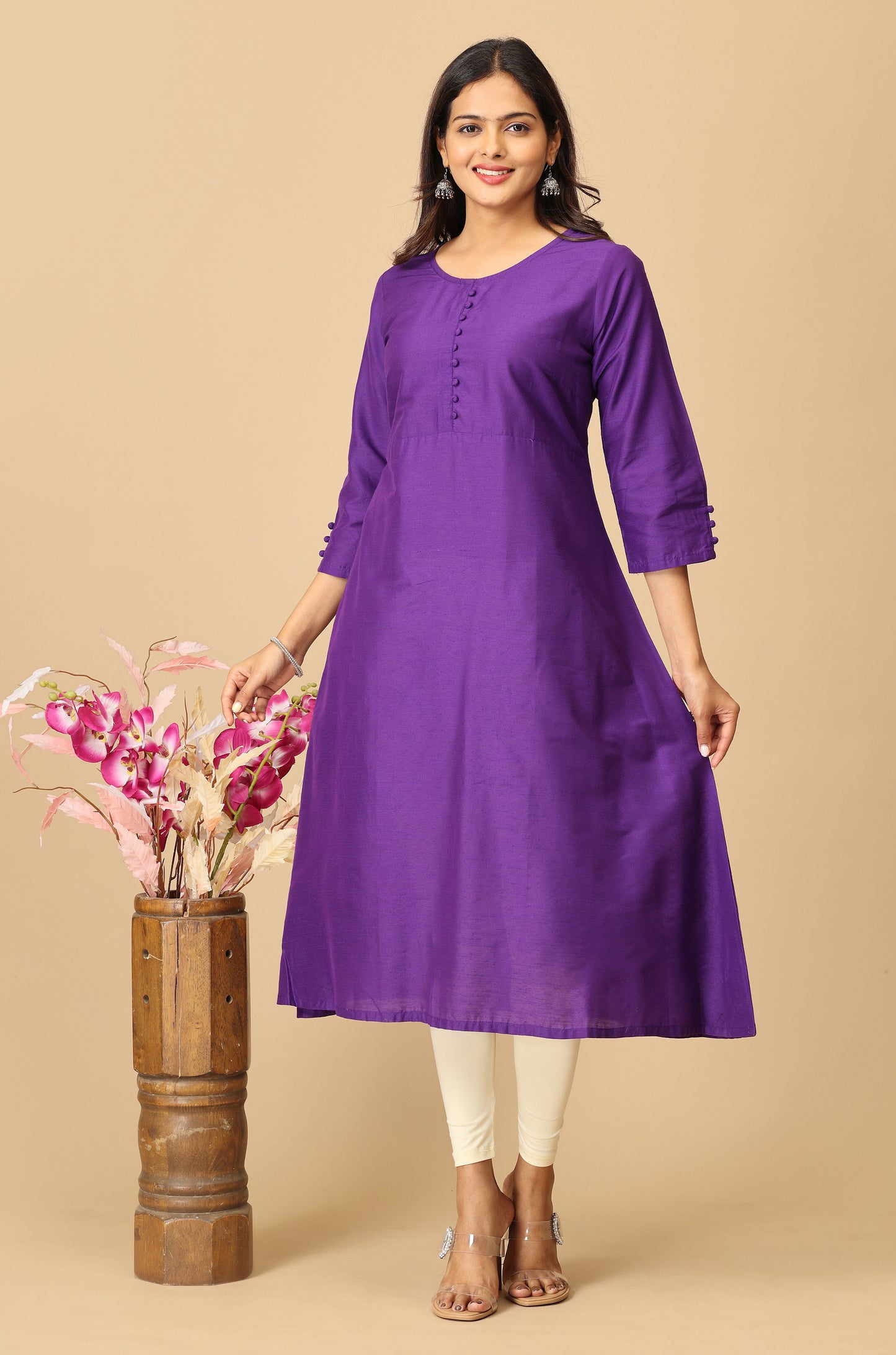 Solid Purple A Line Kurta