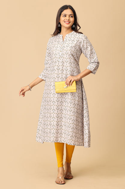 Grey Printed Slub Silk Printed Kurti