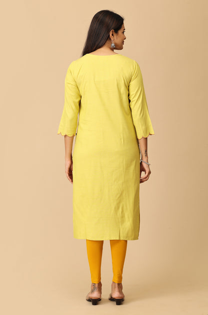 Lemon BB Cotton Embroidery Kurti