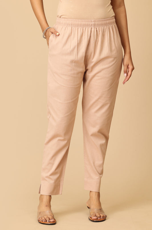 Dark Beige Cotton Trouser Fit with Drawstring Cigarette Pant