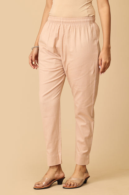 Dark Beige Cotton Trouser Fit with Drawstring Cigarette Pant