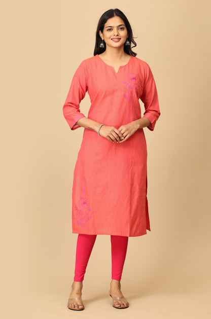 Peach Straight Side Embroidery