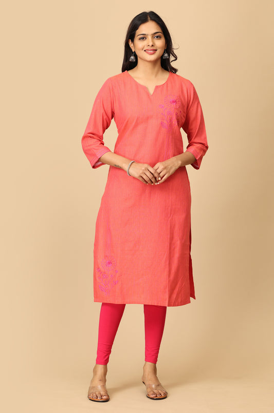 Peach Straight Side Embroidery