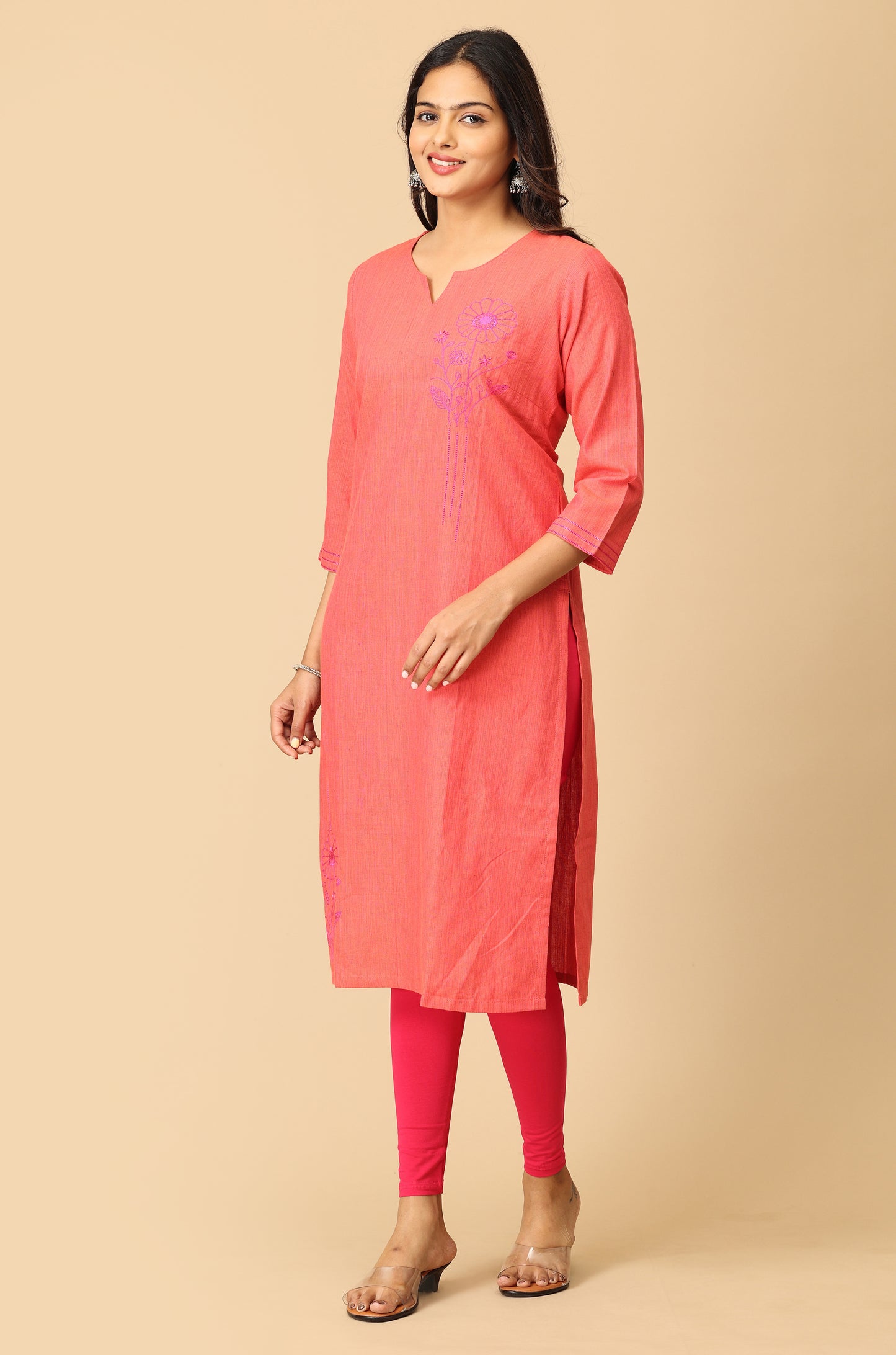Peach Straight Side Embroidery