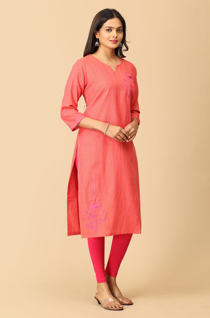 Peach Straight Side Embroidery