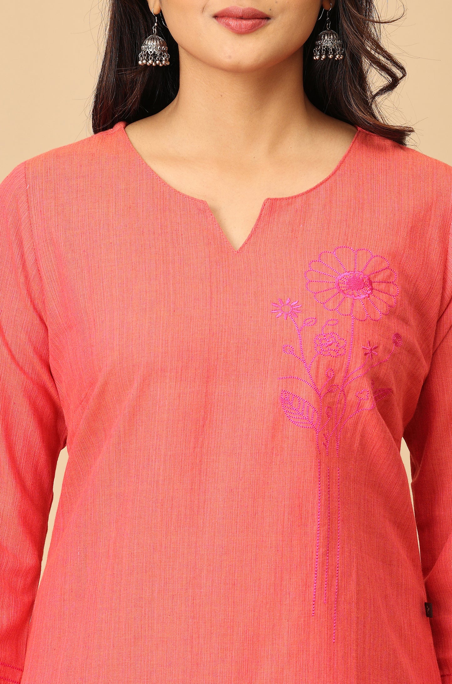 Peach Straight Side Embroidery