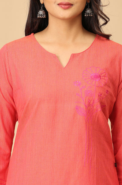 Peach Straight Side Embroidery