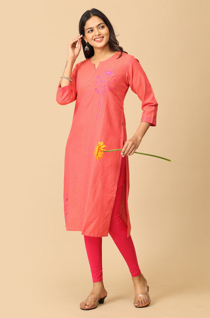 Peach Straight Side Embroidery