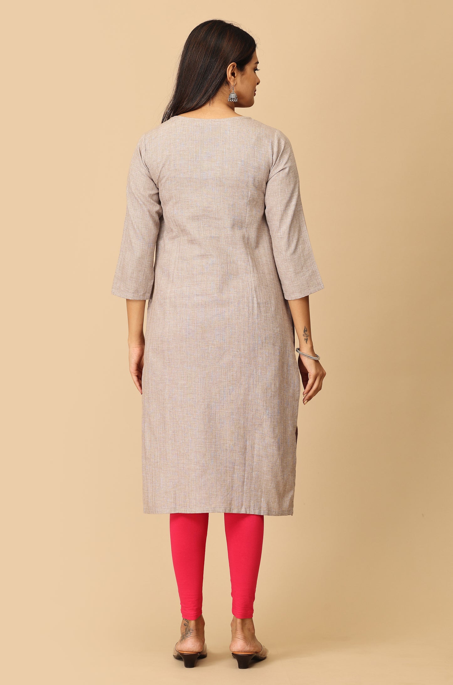 Light Brown Neck Embroidery Kurti