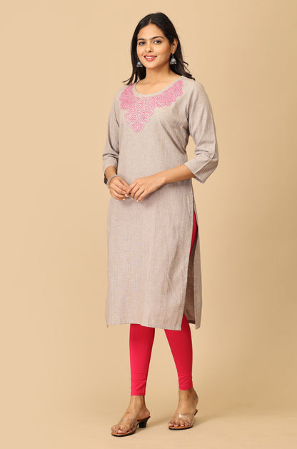 Light Brown Neck Embroidery Kurti