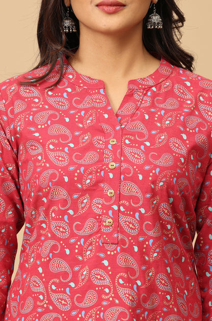 Magenta Rayon Slub Printed A-Line Kurta