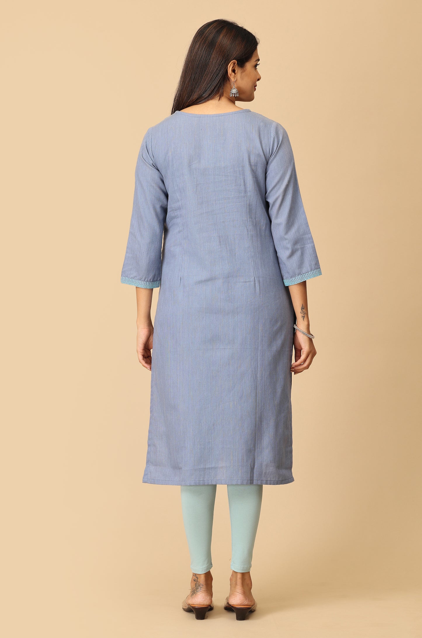 Light Blue Dori Embroidery Straight Kurti
