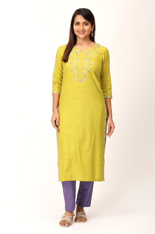 Pistachio Rayon Slub Straight Kurti