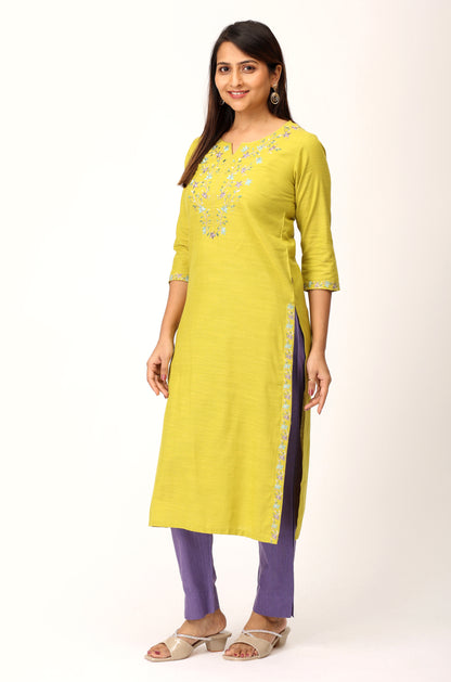 Pistachio Rayon Slub Straight Kurti
