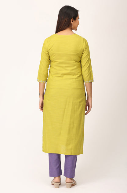 Pistachio Rayon Slub Straight Kurti