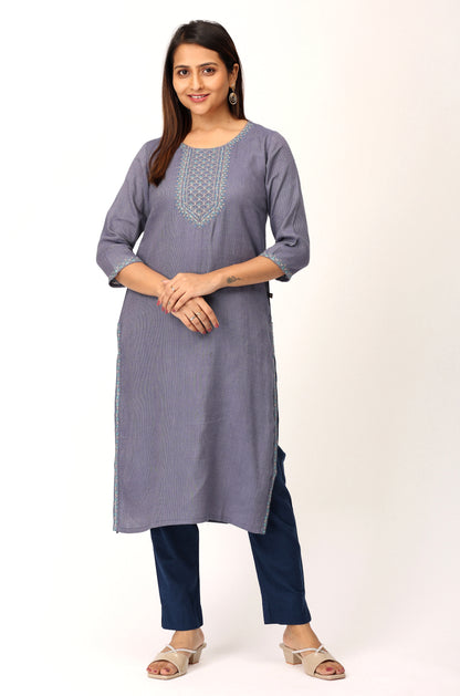 BlueGrey Matty Embroidery Kurti