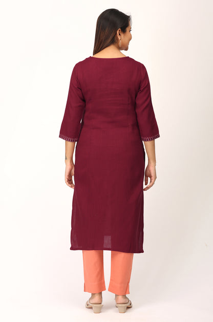 Maroon Matty Embroidery Straight Kurti