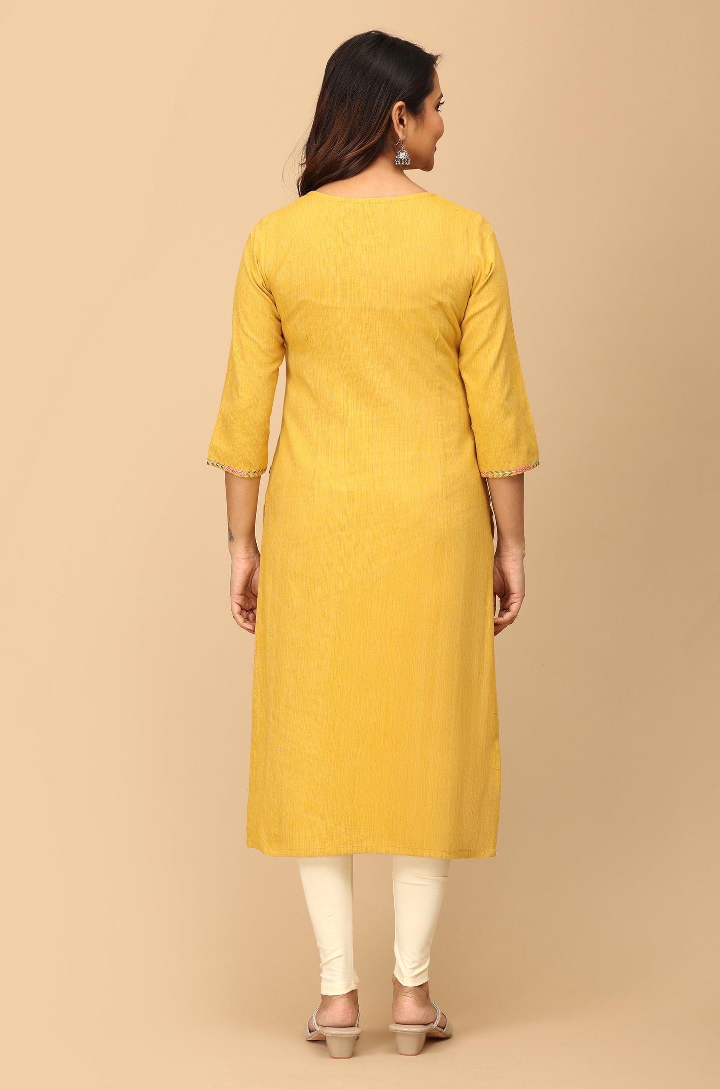Mustard Khadi Embroidery Kurti