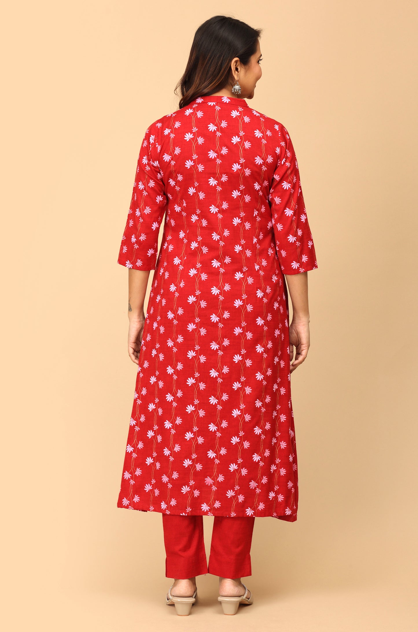 Maroon Rayon Slub Printed A-Line Kurti