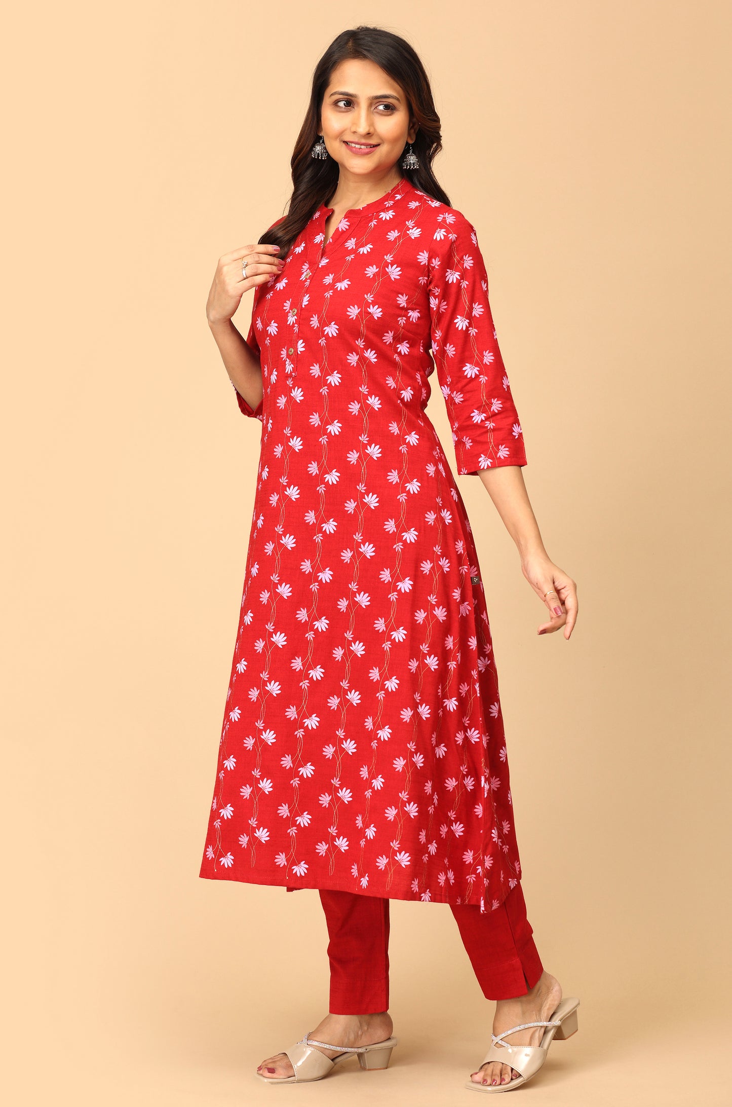 Maroon Rayon Slub Printed A-Line Kurti