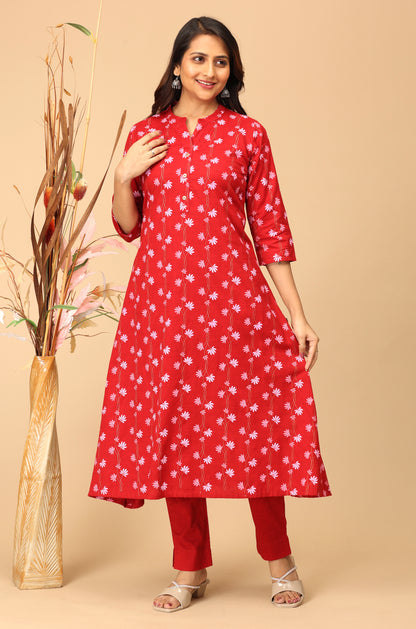 Maroon Rayon Slub Printed A-Line Kurti