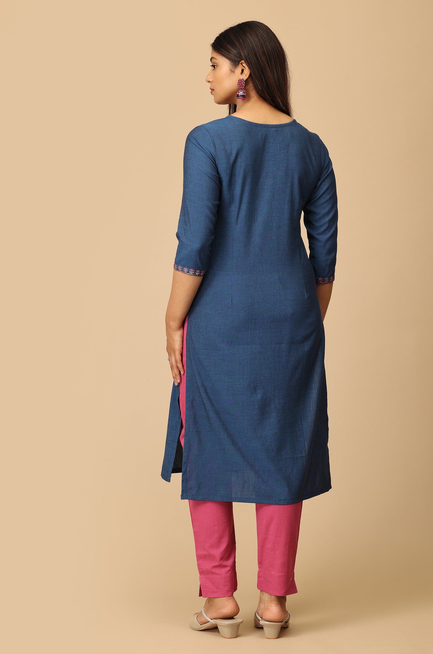 Navy Blue BB Cotton Embroidery Kurti